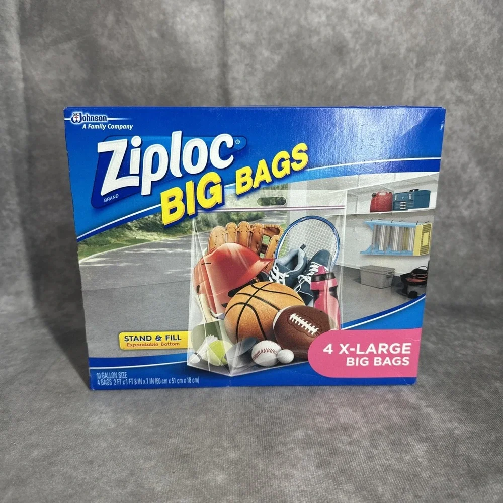 New Ziploc Big Bags 4 Count XL Stand & Fill Bags Expandable‎ Bottom 2 'X 20